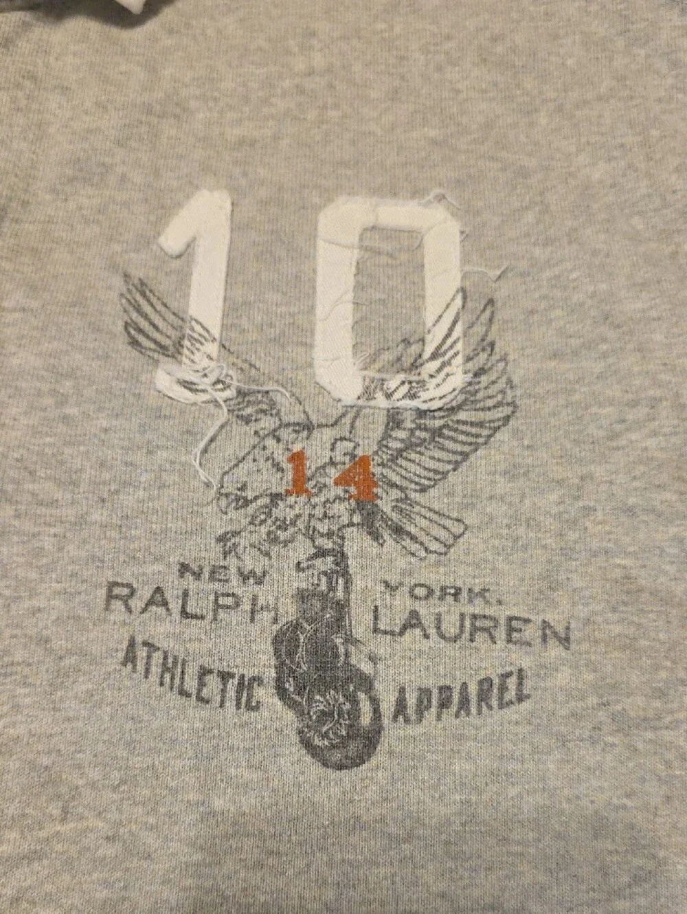 Gently Used Ralph Lauren Light Gray Polo, White Contrast Collar & Chest Graphic